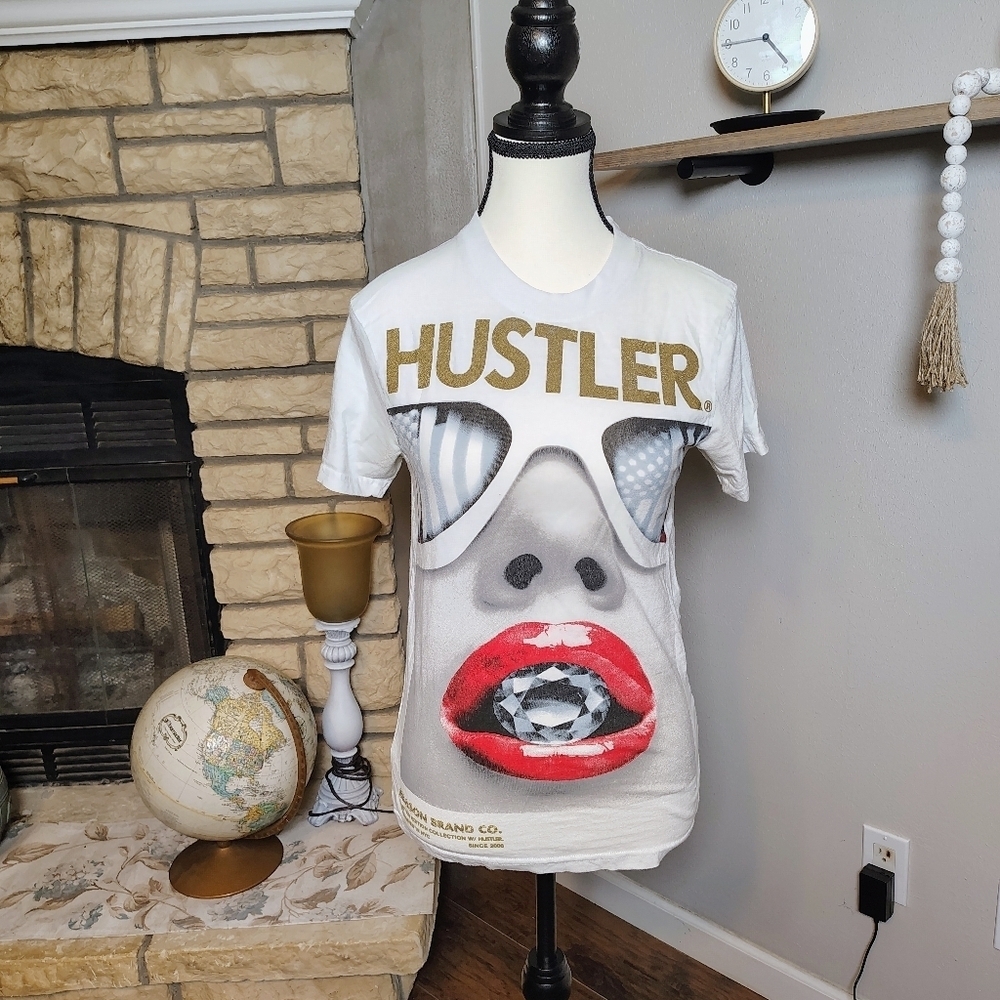 Hustler Hollywood  Tee - White, Red, and Gold